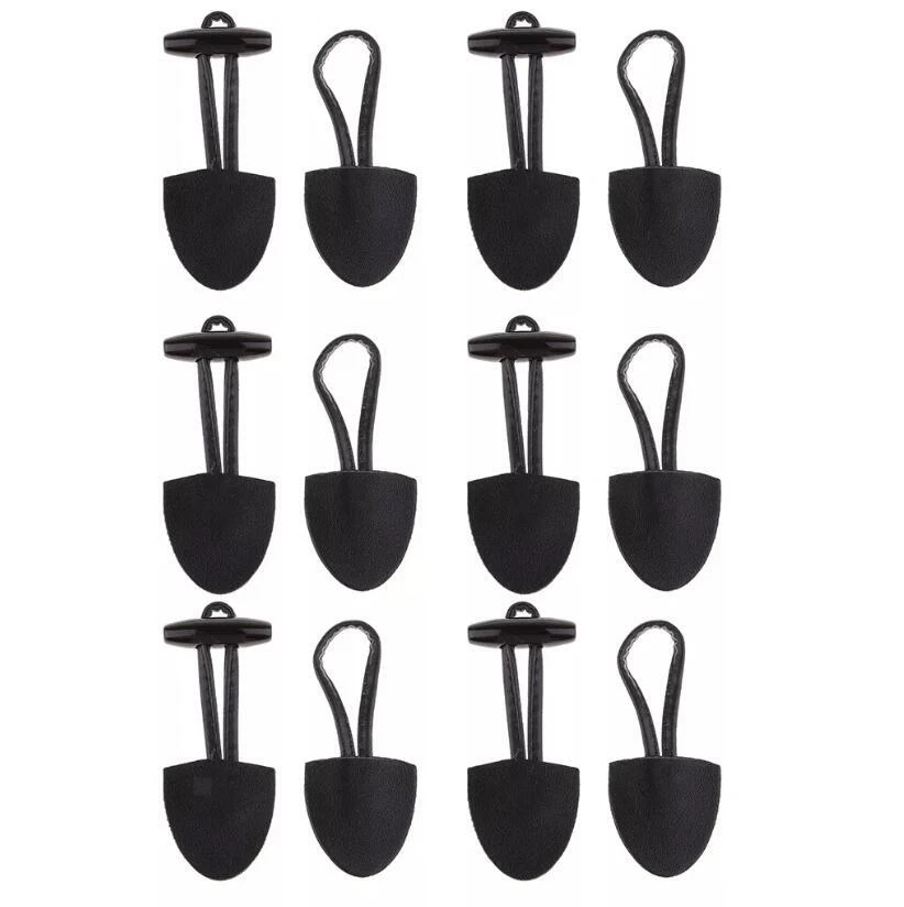6 Pairs PU Leather Horn Toggle Buttons for Duffle Coat Fastener Buckle Black - Image 1 of 4