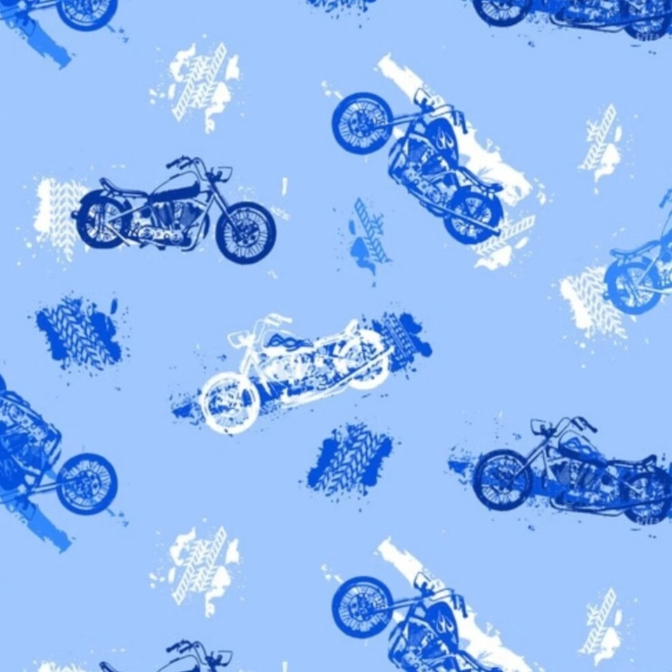 BOLT END 33 INCHES Blue Motorcycle Cotton Flannel Fabric - Image 1 of 1