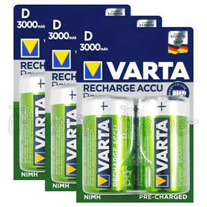 6 x Varta D size 3000mAh batteries Rechargeable Ni-MH 1.2V HR20 Torcia Mono Accu - Picture 1 of 2