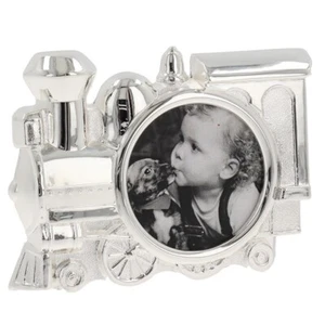 train silver plated photo frame, baby shower, christening, 5cm x 5cm photo - Picture 1 of 1