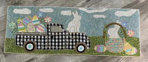 BUNNY LOVE Easter Beaded Table Runner PICK-UP TRUCK BUNNY EGGS 13" X 36" NWT - Picture 1 of 5