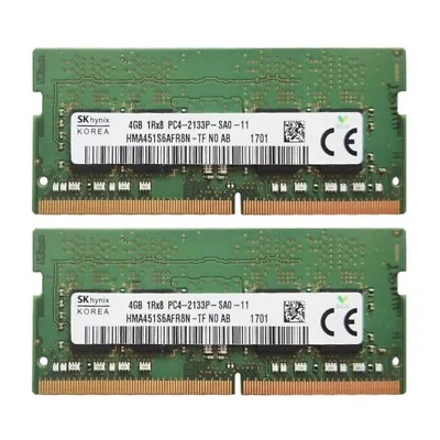 Hynix 8GB 2X4GB DDR4 PC4-17000 DDR4-2133MHz SODIMM Memory Ram HMA451S6AFR8N - Image 1 of 4