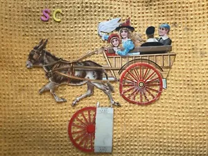 Victorian Decoupage Large Donkey, Children And Cart Scrap Scrapbook c1870 - Picture 1 of 5