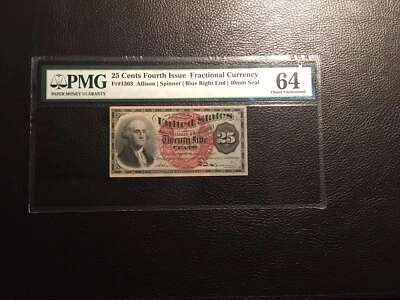 25 Cent Washington Fractional Currency PMG 64 Uncirculated Bundle Hole Fr 1303 - Image 1 of 4