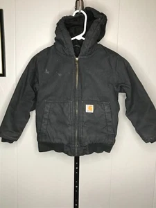 Carhartt Jacket Youth Boy Size 6 XS Black Quilted Lined Hooded OJ8545B - Picture 1 of 5