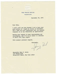 1974 LETTER SIGNED by JERRY FORD as President to former Congresswoman EDNA KELLY - Picture 1 of 1