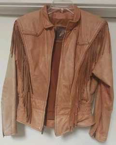 Thrashed Leather Jacket Wm Fringe Med Sun Fade Distress Vtg Wilsons Westn Biker - Picture 1 of 12