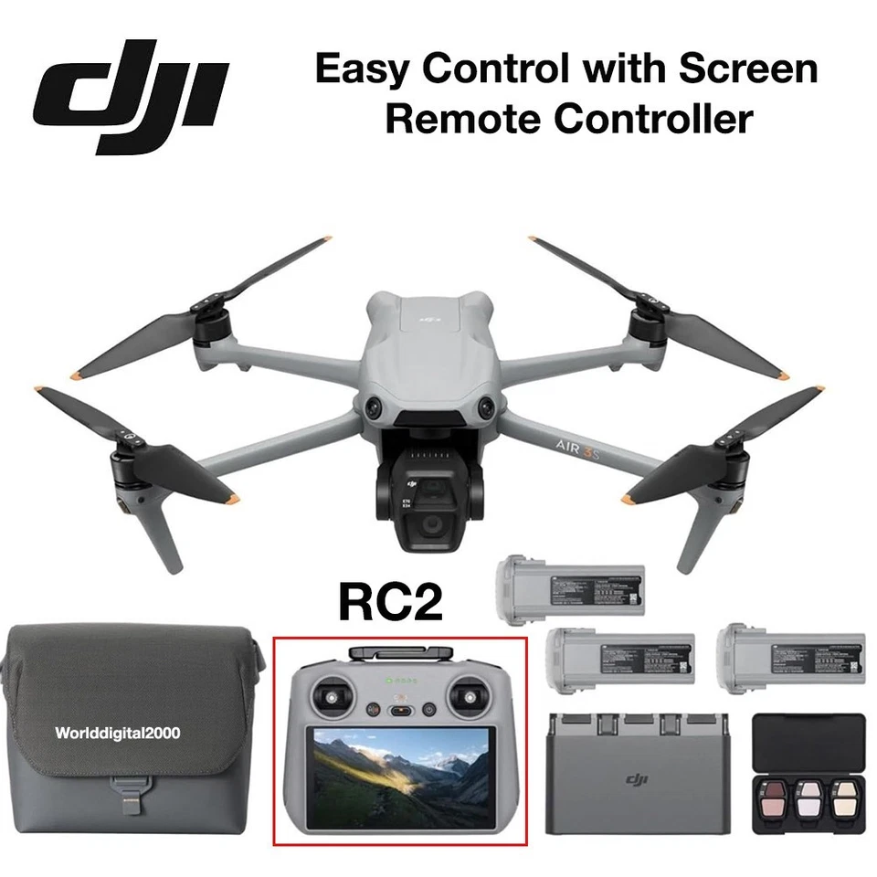 DJI Air 3S Fly More Combo Drone+RC2(Screen)+3 Batteries 1" CMOS Wide-Angle 4K/60 - Image 1 of 1