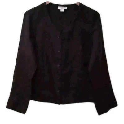 Coldwater Creek 100% Lino Mujer Talla M Camisa Chaqueta Blusa Top Bolsillos Marrón  Foto 1 de 4