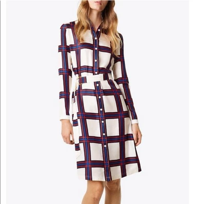 Tory Burch Harper Silk Shirt Dress In Valley Plaid Sz 4 NWT $448 - Image 1 of 4