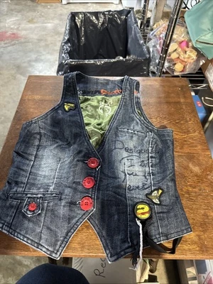 Colete jeans bordado feminino Desigual tamanho XS azul grunge streetwear motocicleta - Imagem 1 de 4