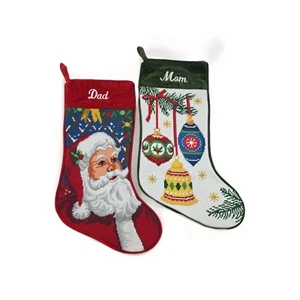 Set Of 2 New Velvet Embroiled Mom & Dad Christmas Stockings A90 - Picture 1 of 6