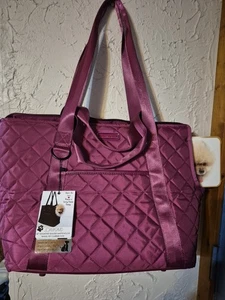 New Joan & David Quilted Nylon Travel Pet Double Straps Burgundy NWT 20” Nylon - Picture 1 of 5