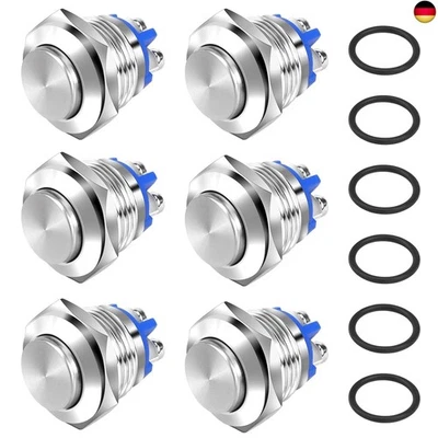 LPZMPZ 6 Stück Drucktaster 16mm Momentan Druckschalter, Taster Wasserdicht,
