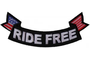 RIDE FREE US FLAG ROCKER SMALL 4 X 1 1/2 EMBROIDERED IRON ON PATCH - Picture 1 of 1