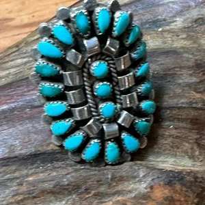 Vintage Zuni Navajo Sterling Silver Needlepoint Turquoise Ring Size 5-1/2 - Picture 1 of 5