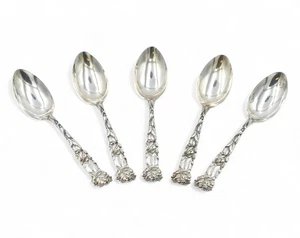 ANTIQUE ART NOUVEAU ALVIN BRIDAL ROSE 5 LARGE SERVING SPOONS STERLING SILVER - Picture 1 of 5