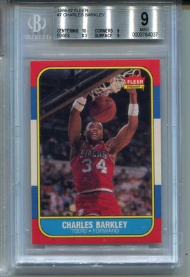 1986 Fleer Charles Barkley Rookie Card BGS 9  10 Centering Graded MINT - Image 1 of 4