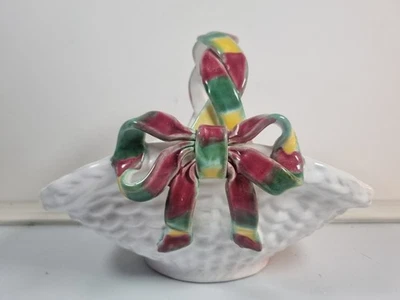 Berardos Portugal Ceramic Basket Multicolour Ribbon Handle – Vintage Decoration - Image 1 of 4