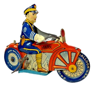 Vintage Marx ROOKIE COP Tin Litho Windup Cop on Motorcycle 8.5" - Picture 1 of 8