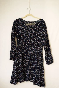 Allegra K L Vestido Azul Marino Estampado Pájaro Midi Manga Larga - Imagen 1 de 6