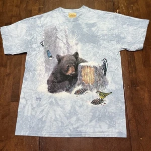 VTG Bear & Birds Shirt Mens Large Y2K Nature Animal Tie Dye The Mountain Tee - Picture 1 of 7