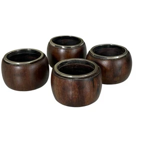 Williams Sonoma Serviettenringe Mangoholz Messing Nickel Kastanienfarben 4er Set - Bild 1 von 5