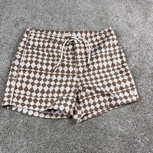 Dandy Del Mark Short Mens 31 White Brown Diamond Print Swimwear Swim Trunks - Picture 1 of 14