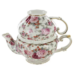 Rosa Pfingstrose und Rose Grace Teegeschirr Porzellan 3 Stück Tea For One - Bild 1 von 2