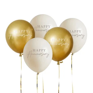 Happy Anniversary Party Balloons Decorations Gold White 50th Wedding Golden x 5 - Picture 1 of 1