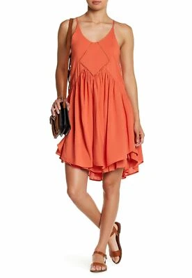 女士赛车连衣裙短颈袖高低 HEM 实心橙色大号 — 第 1/2 张图片