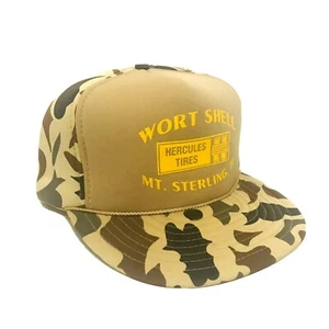 Vintage Snapback Hat Camo Foam Hercules Tires Cord The Madhatter Adult Cap OSFA - Picture 1 of 10