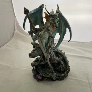 Medieval Blue/Green Dragon with Sword Statue 12"H Figurine Room Decor - Picture 1 of 18