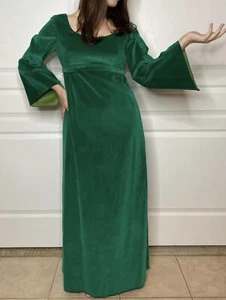 Abito anni 60 verde velluto Nena di CA manica a campana lunghezza intera cintura abbinata piccolo - Foto 1 di 9