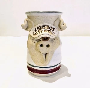 Vintage MAHON MADE STONEWARE San Diego Party Animal" Pottery Face Stein Mug  - Picture 1 of 10