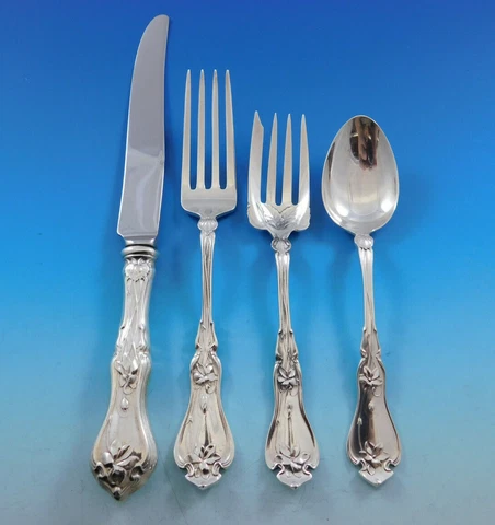 Violet by Whiting Sterling Silver Flatware Set For 6 Service 24 Pieces Cover