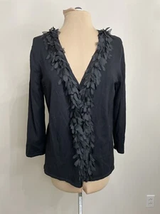 JM Collection Womens Black Ruffled Cardigan Fringe Feathery Trim Sweater Jacket  - Picture 1 of 10