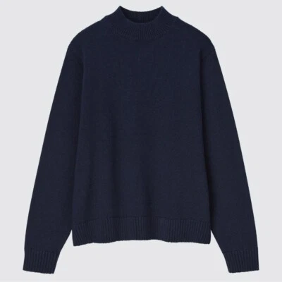Uniqlo Women's Navy Blue Mock Neck Long Sleeve Cotton Blend Sweater Medium - Image 1 of 4