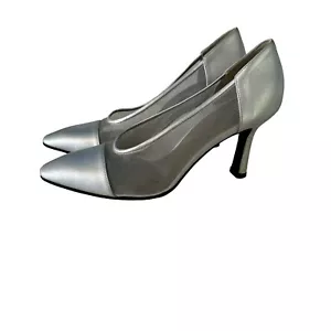 Vintage Yves Saint Laurent klassische Pumps Silber Mesh spitz zulaufend Absätze Größe 7 M - Bild 1 von 11