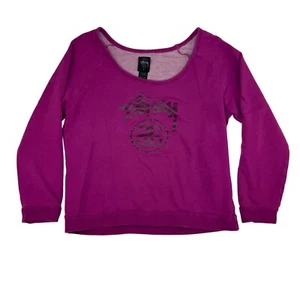 Vintage Stussy Purple Boxy Fit Fleece Sweatshirt Y2K Streetwear Women sz L - Picture 1 of 8