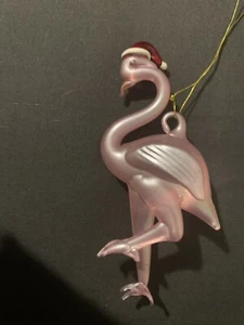 Cute Blown Glass Pink Flamingo In Santa Hat Ornament 🦩 - Picture 1 of 2
