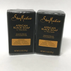 SheaMoisture African Black Soap Blemish-Prone Face & Body Bar 3.5 oz Pack of 2 - Picture 1 of 6