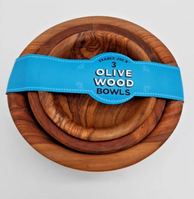 Новый Trader Joe's Набор из 3 Тунисских Оливковых Деревянных Гнездовых Чаш Ручной Работы Набор #6 - Изображение 1 из 4