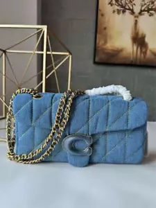 COACH Tabby 26 Quilted Denim Shoulder Bag Indigo Blue CR704 Crossbody Outlet NEW - Picture 1 of 7