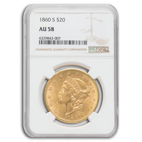1860-S $20 Liberty Gold Double Eagle AU-58 NGC - SKU#198619 Cover