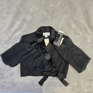 Vintage Sheri Martin Jacket 4P Petites Shirt Tie Crop Top Shoulder Pads Shacket - Picture 1 of 23