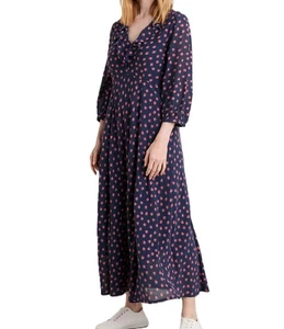 SeaSalt Women Furled Flower Midaxi Dress size18 Pockets Lined FrillVNeck NavyRed - Picture 1 of 6