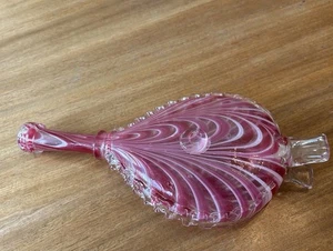 Antique c1850 Nailsea Glass Frigger Flask Bellows Cranberry Opalescent 26cm Long - Picture 1 of 11
