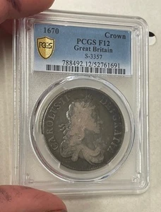 Great Britain - 1670 Silver Crown (PCGS F 12) - Picture 1 of 6