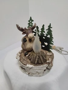 Moose with Trees Table Lamp Forest with Flickering Flame Lightbulb - Picture 1 of 9